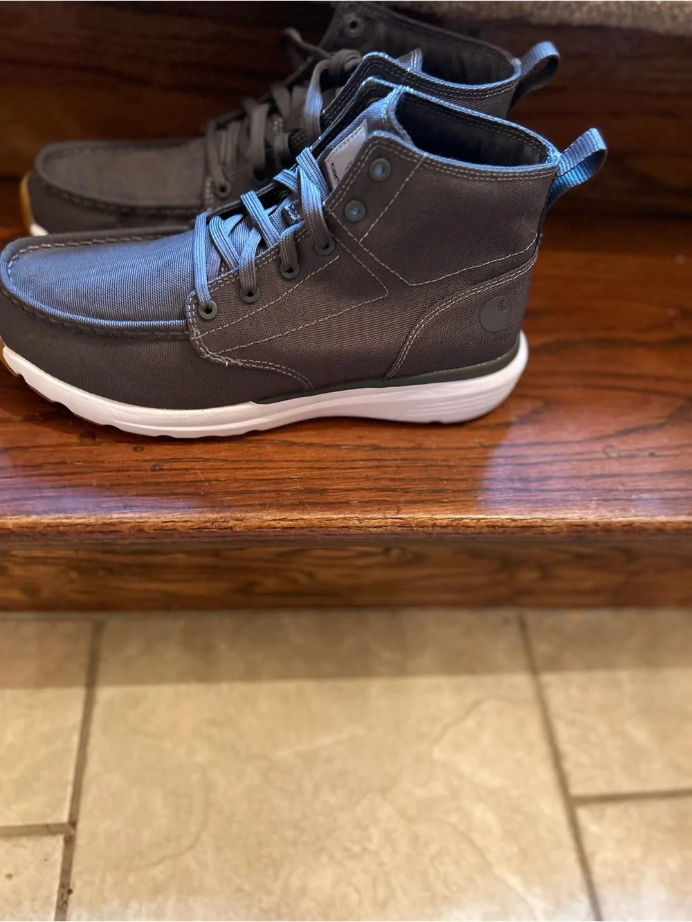 Carhartt Men’s Gray Canvas High-Top Boots with Tan Accents